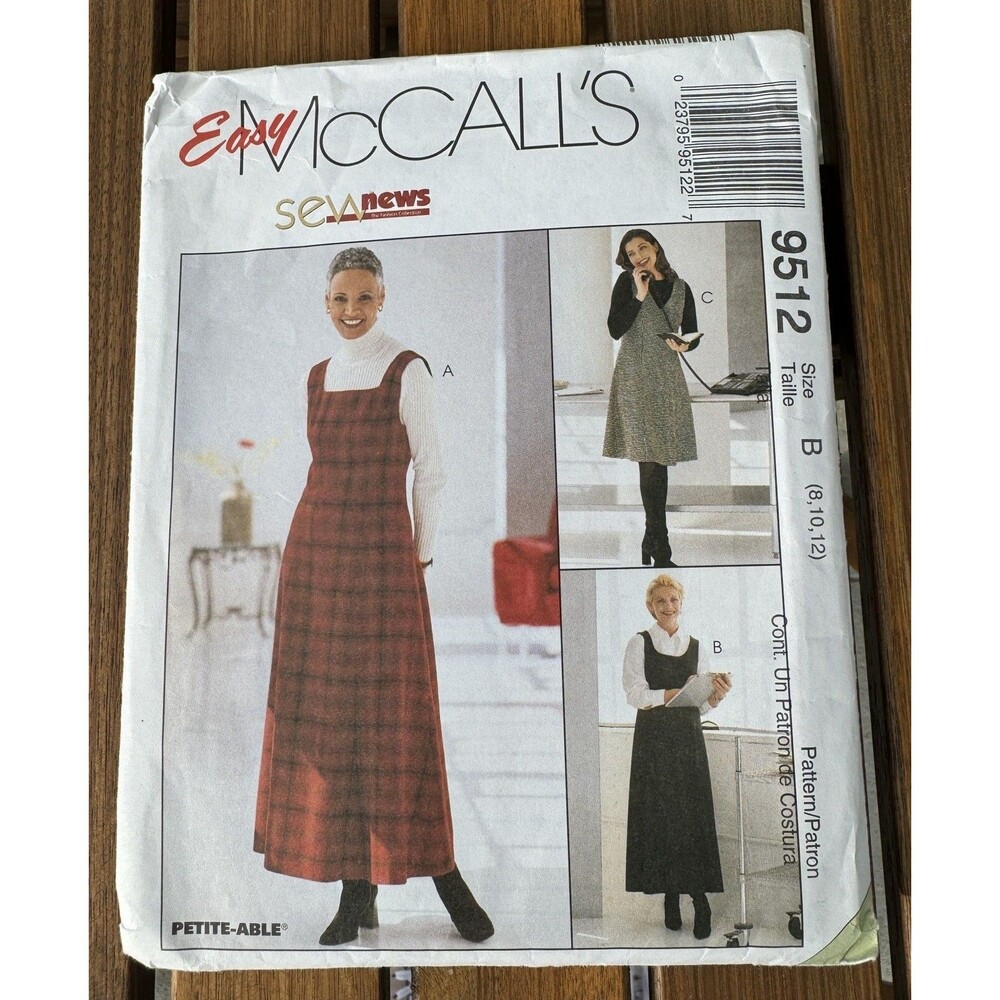 McCalls Misses Jumper in two lengths Sizes 8 10 12 Sewing Pattern 9512 1998 Easy